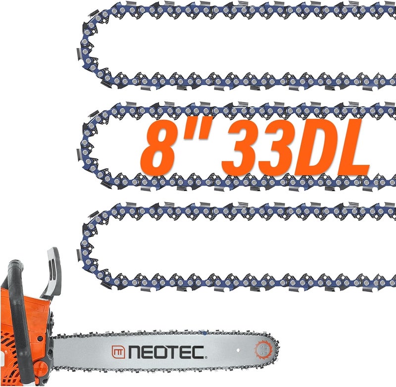 NEO-TEC 8 Inch Chainsaw Chain 3/8" LP Pitch .043" Gauge 33 Drive Links, Chainsaw Chains Fits for Ryobi P4361, P5452, Fit for Milwaukee M18 FUEL 3004, Poulan 810 EPT, Worx WG349/WG349.9 and more (3 Chains) - Image 1